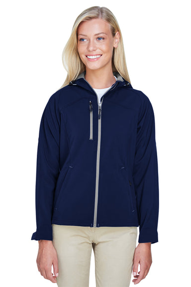 North End 78166 Womens Prospect Water Resistant Full Zip Hooded Jacket Navy Blue Front