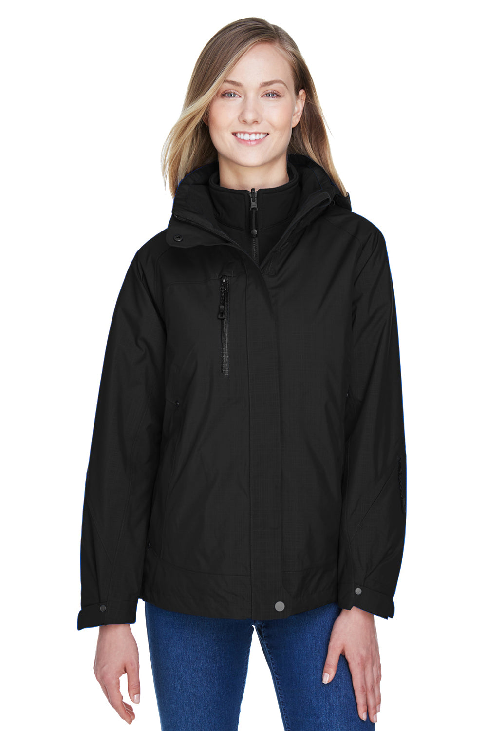 North End 78178 Womens Caprice 3-in-1 Full Zip Hooded Jacket Black Front