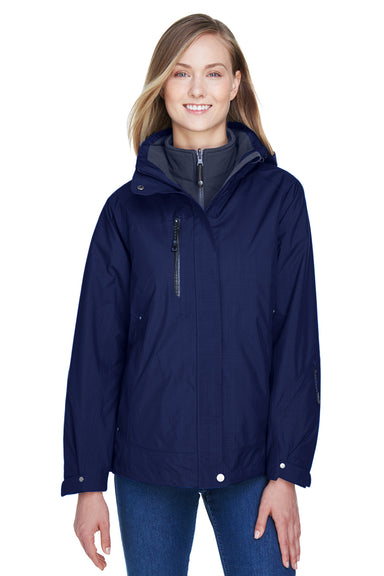 North End 78178 Womens Caprice 3-in-1 Full Zip Hooded Jacket Navy Blue Front