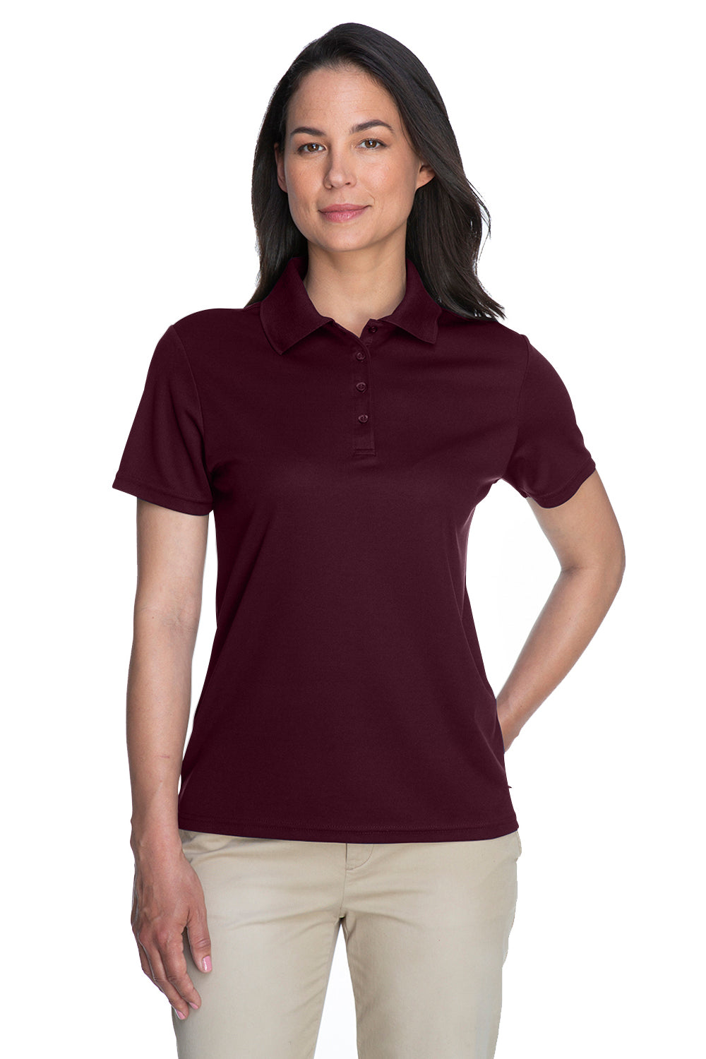 Core 365 78181 Womens Origin Performance Moisture Wicking Short Sleeve Polo Shirt Burgundy Front