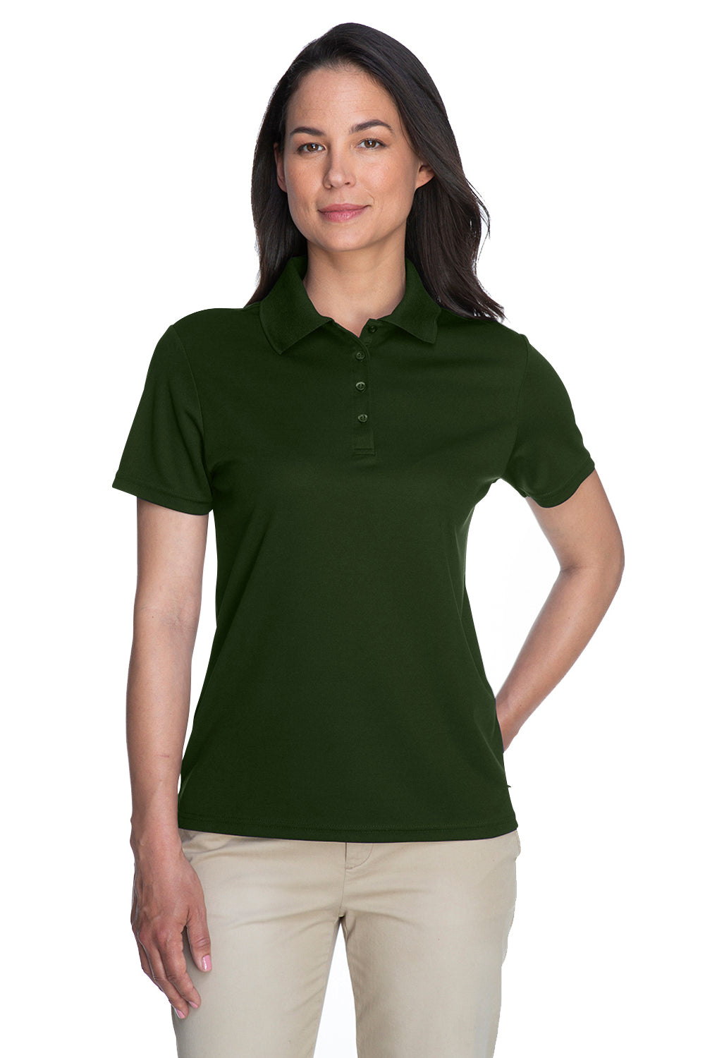 Core 365 78181 Womens Origin Performance Moisture Wicking Short Sleeve Polo Shirt Forest Green Front