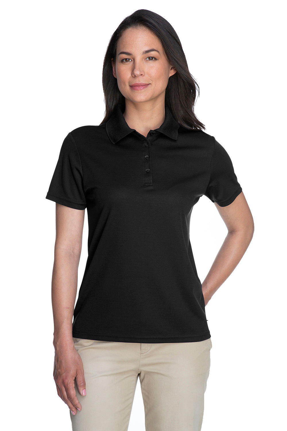 Core 365 78181 Womens Origin Performance Moisture Wicking Short Sleeve Polo Shirt Black Front