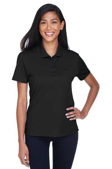 Core 365 78181P Womens Origin Performance Moisture Wicking Short Sleeve Polo Shirt w/ Pocket Black Front