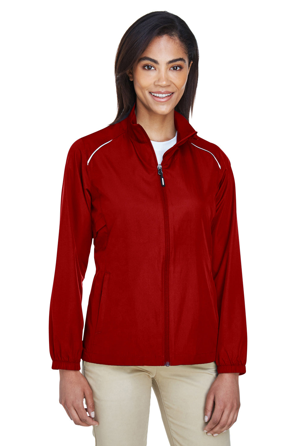 Core 365 78183 Womens Motivate Water Resistant Full Zip Jacket Red Front