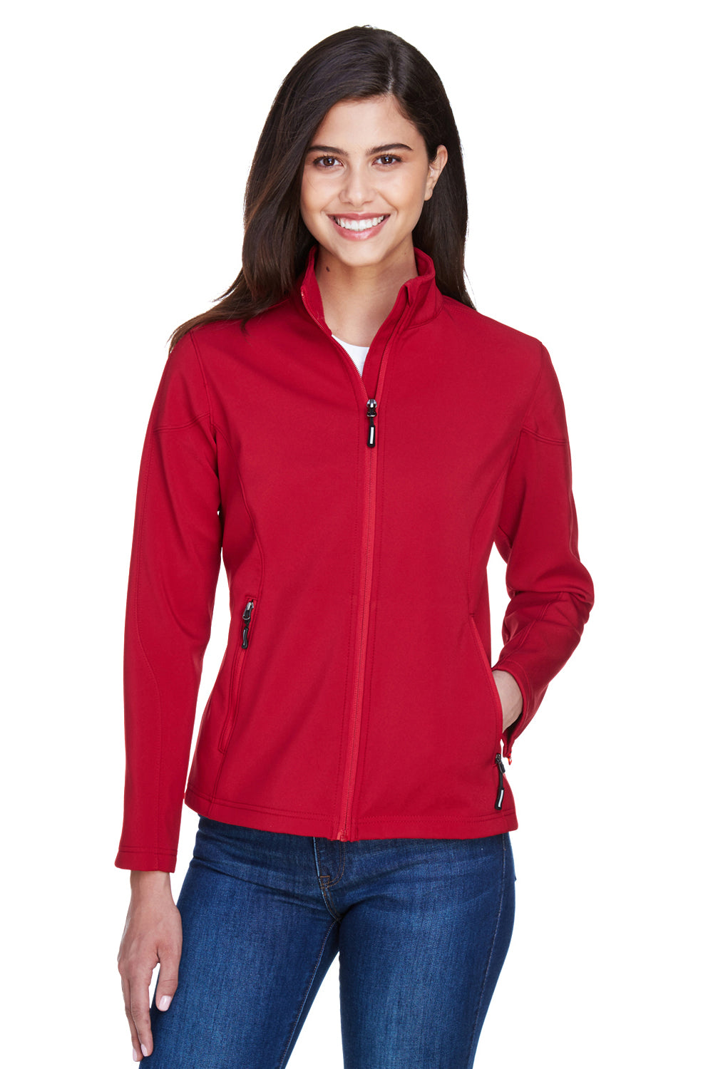 Core 365 78184 Womens Cruise Water Resistant Full Zip Jacket Red Front