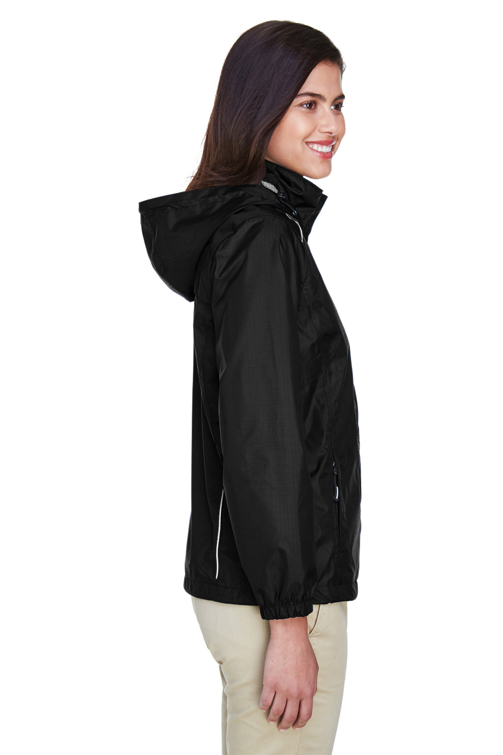 Core 365 78185 Womens Climate Waterproof Full Zip Hooded Jacket Black Side