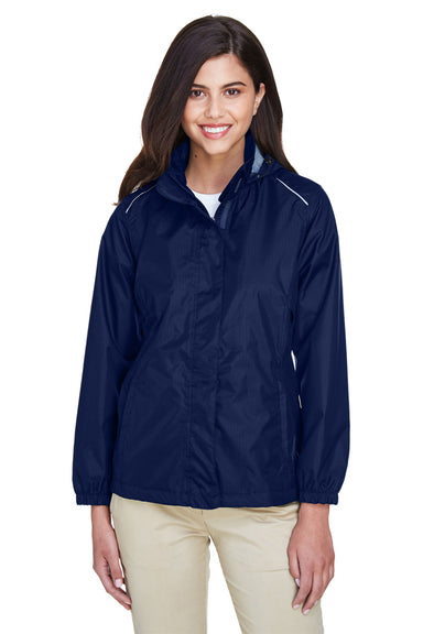 Core 365 78185 Womens Climate Waterproof Full Zip Hooded Jacket Navy Blue Front