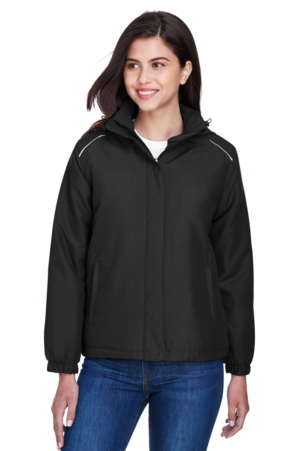 Core 365 78189 Womens Brisk Full Zip Hooded Jacket Black Front