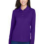 Core 365 Womens Pinnacle Performance Moisture Wicking Long Sleeve Polo Shirt - Campus Purple