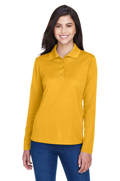 Core 365 78192 Womens Pinnacle Performance Moisture Wicking Long Sleeve Polo Shirt Gold Front