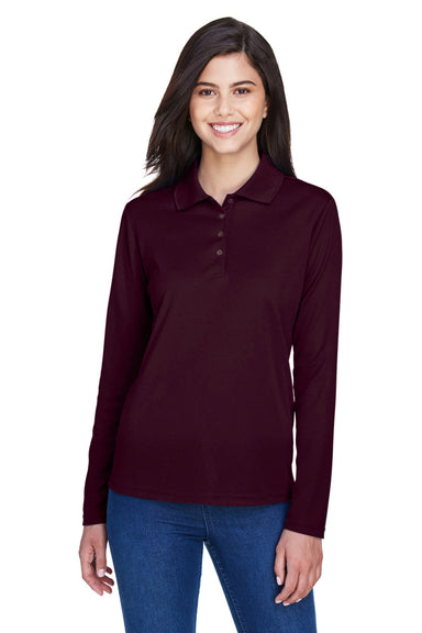 Core 365 78192 Womens Pinnacle Performance Moisture Wicking Long Sleeve Polo Shirt Burgundy Front