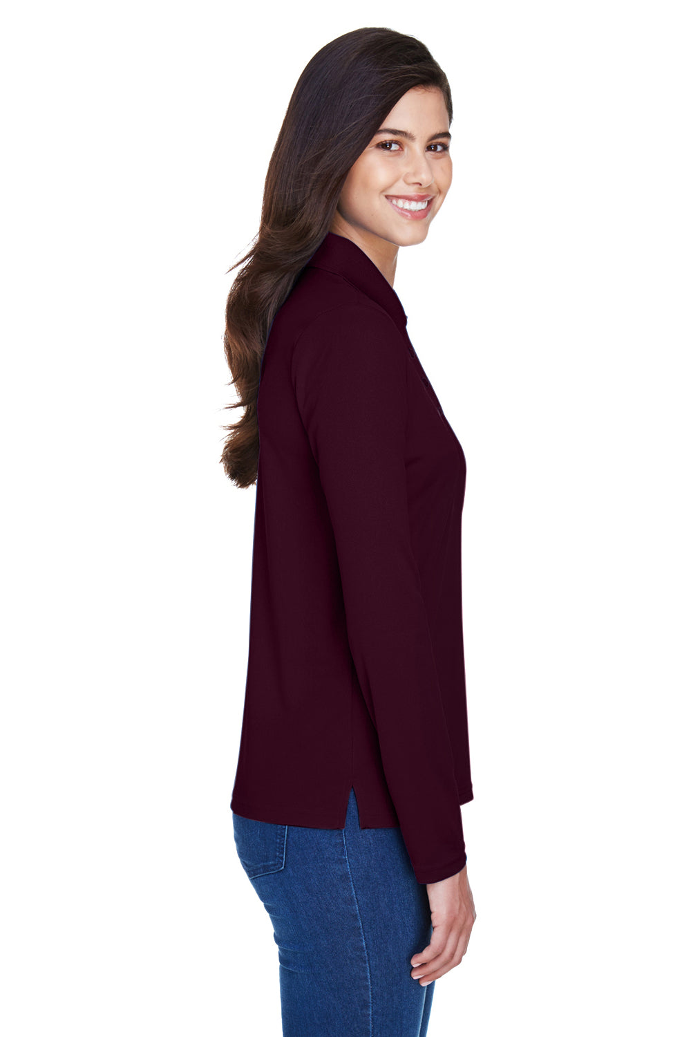Core 365 78192 Womens Pinnacle Performance Moisture Wicking Long Sleeve Polo Shirt Burgundy Side