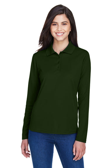 Core 365 78192 Womens Pinnacle Performance Moisture Wicking Long Sleeve Polo Shirt Forest Green Front