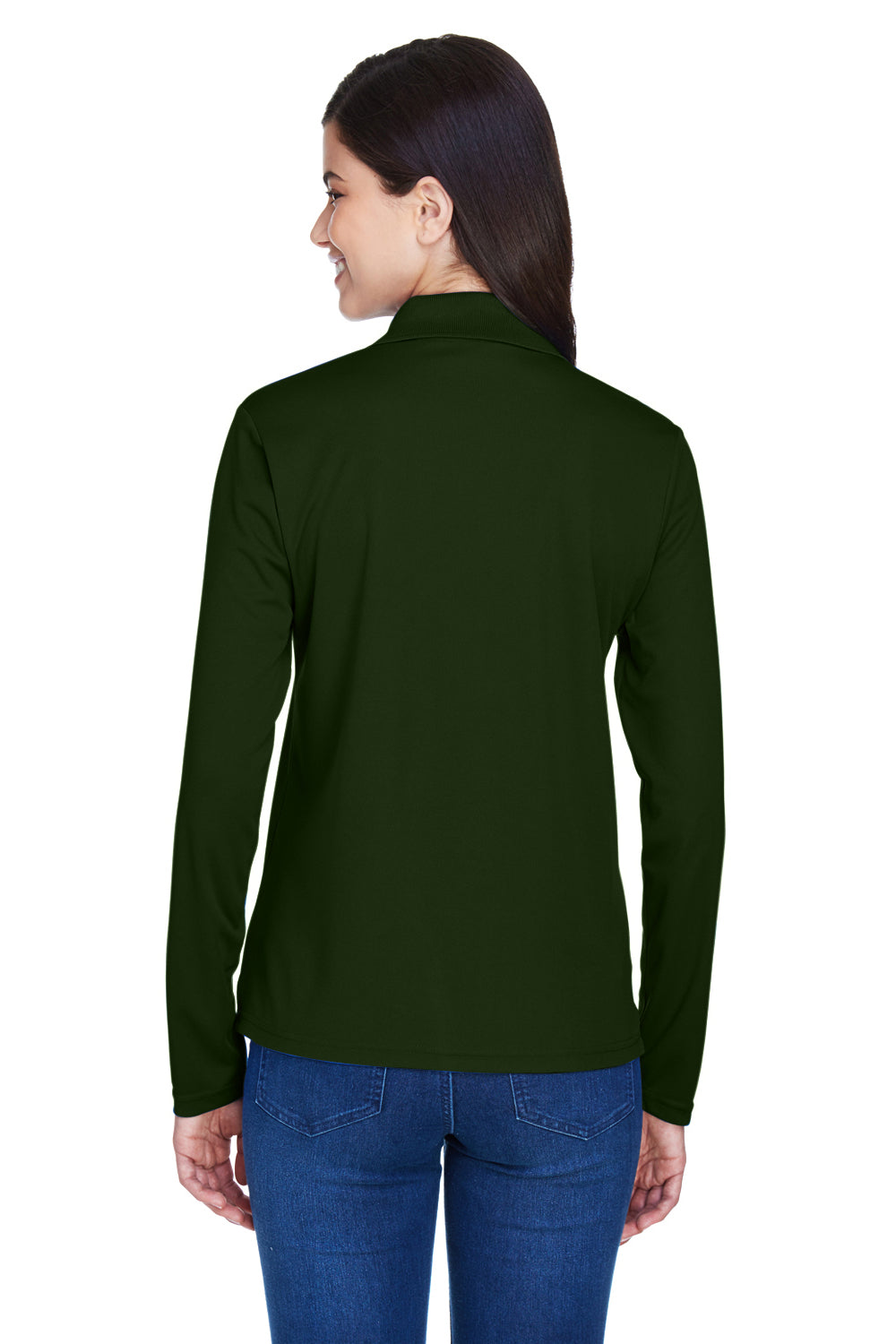 Core 365 78192 Womens Pinnacle Performance Moisture Wicking Long Sleeve Polo Shirt Forest Green Back