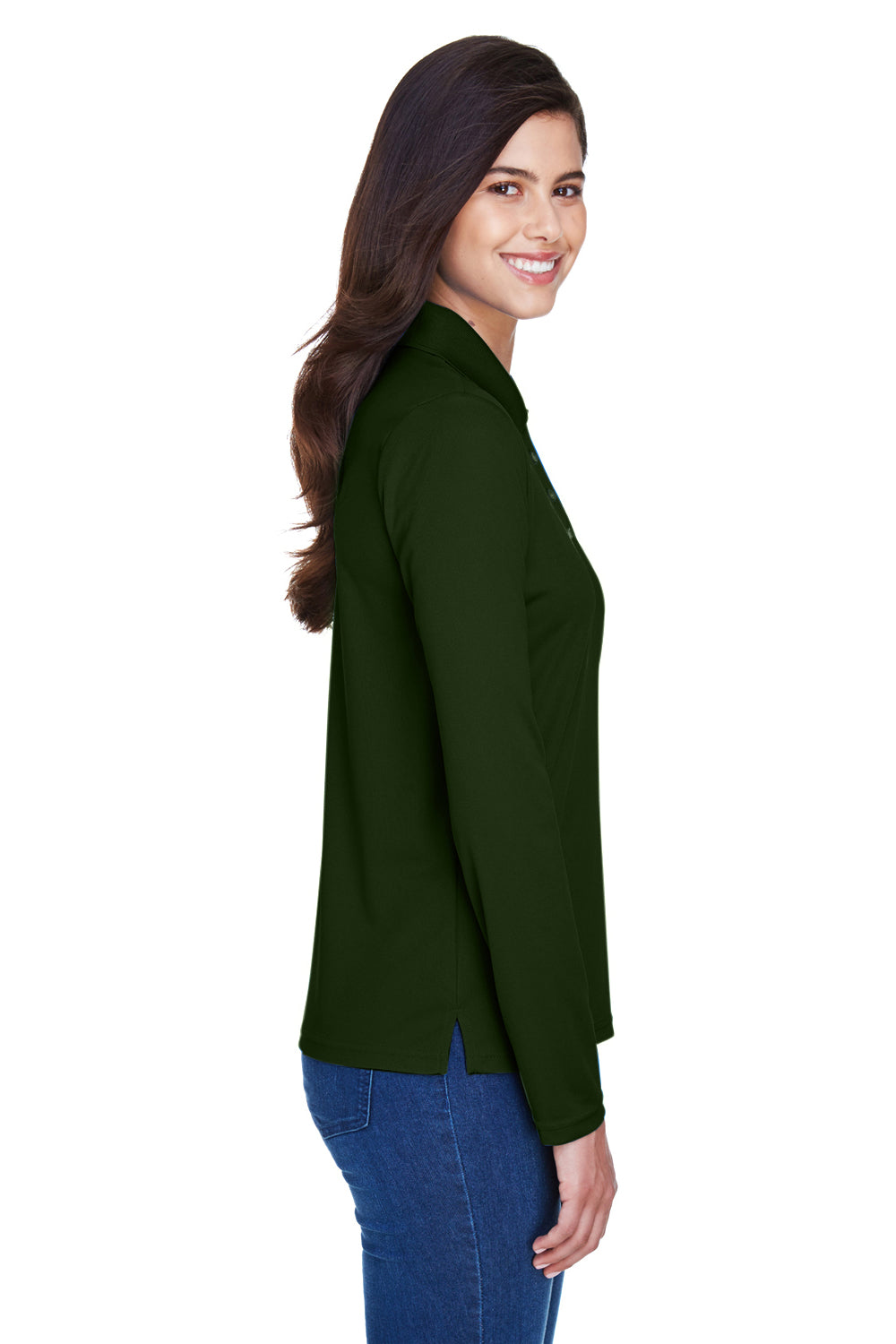 Core 365 78192 Womens Pinnacle Performance Moisture Wicking Long Sleeve Polo Shirt Forest Green Side