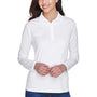 Core 365 Womens Pinnacle Performance Moisture Wicking Long Sleeve Polo Shirt - White