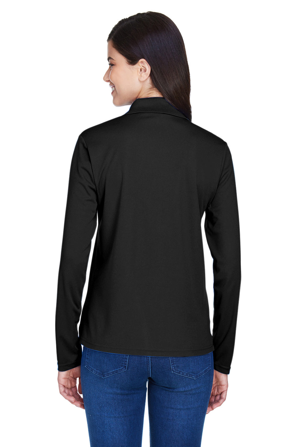 Core 365 78192 Womens Pinnacle Performance Moisture Wicking Long Sleeve Polo Shirt Black Back