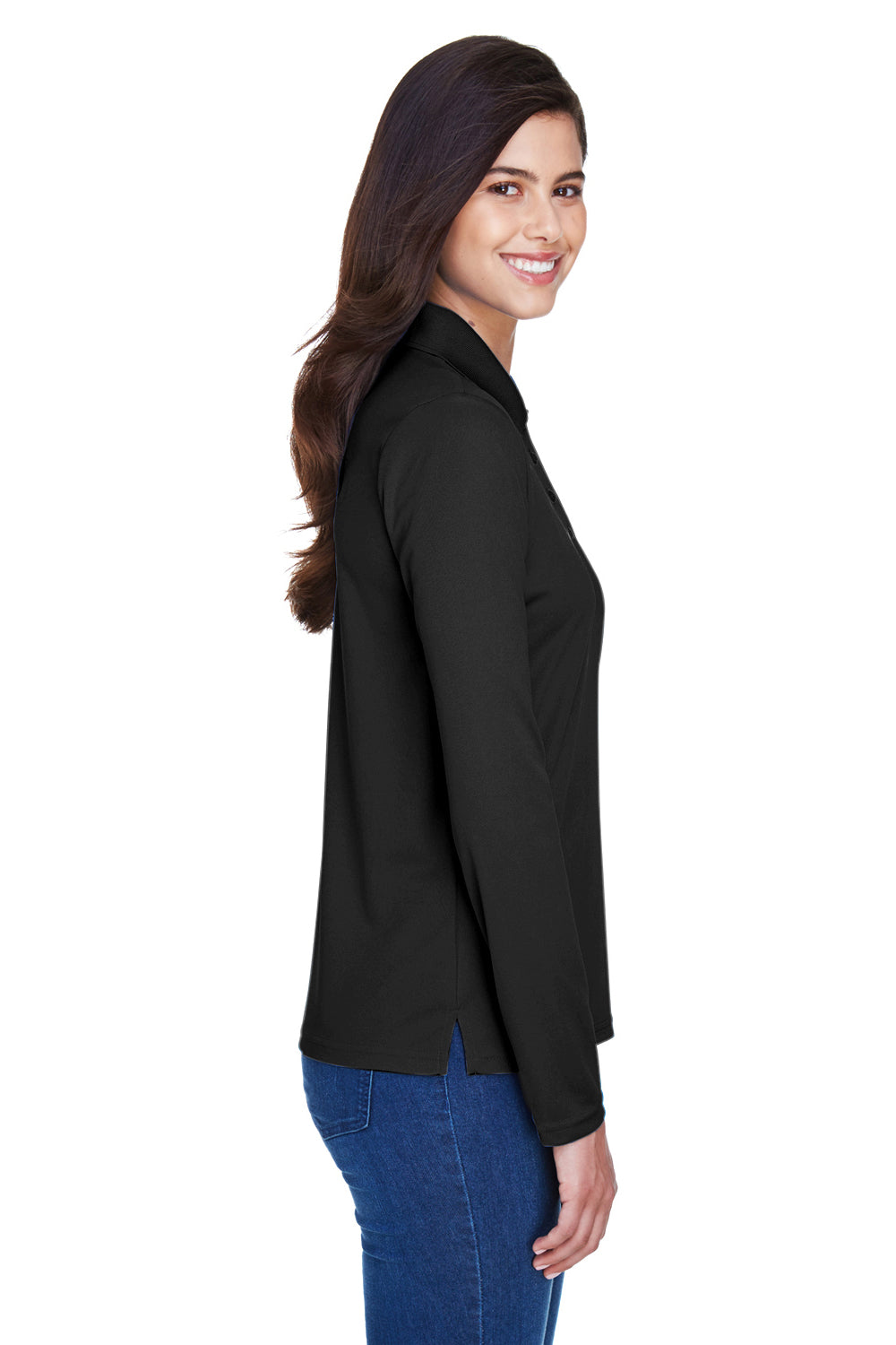 Core 365 78192 Womens Pinnacle Performance Moisture Wicking Long Sleeve Polo Shirt Black Side