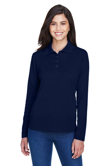 Core 365 78192 Womens Pinnacle Performance Moisture Wicking Long Sleeve Polo Shirt Navy Blue Front