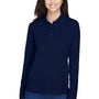 Core 365 Womens Pinnacle Performance Moisture Wicking Long Sleeve Polo Shirt - Classic Navy Blue