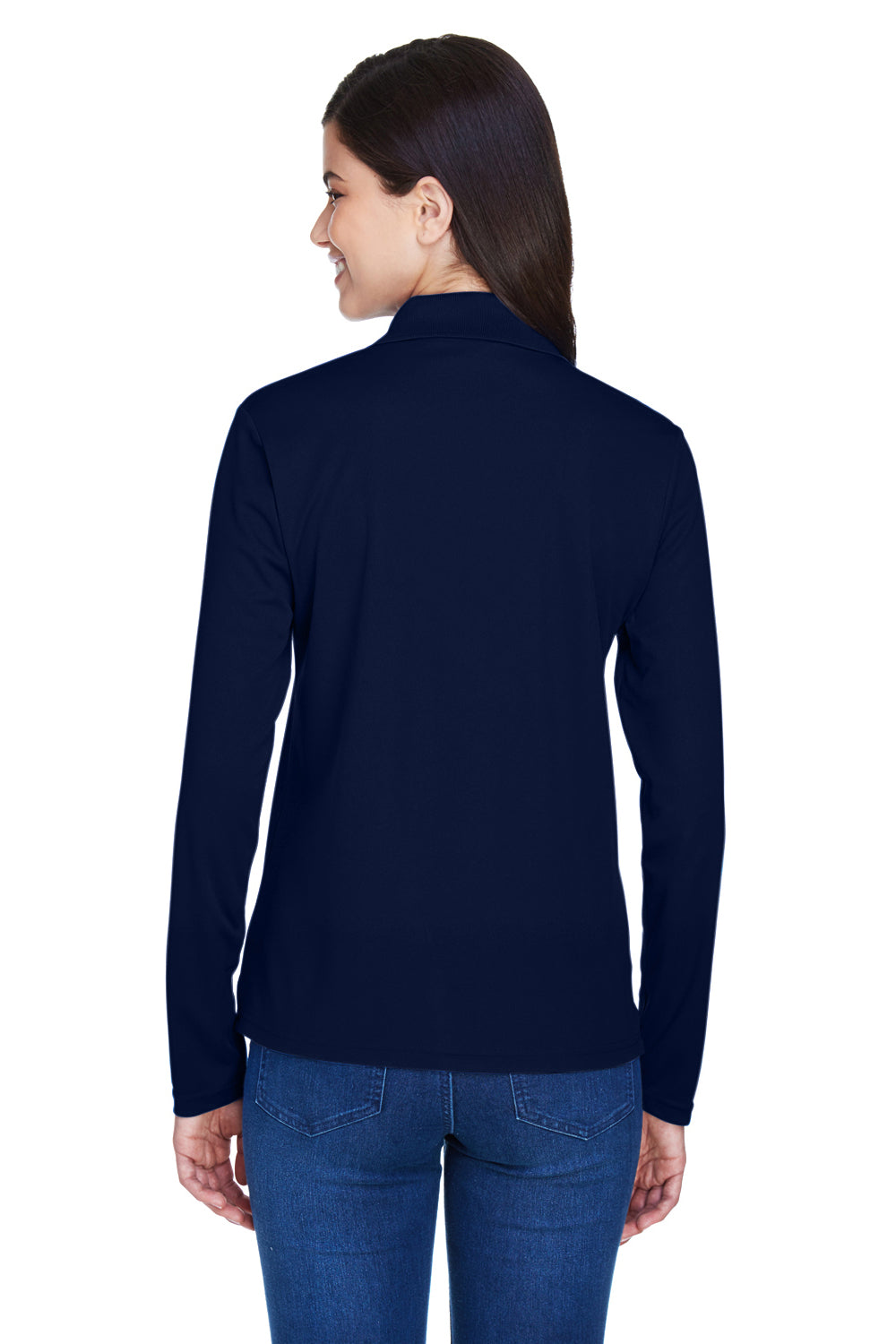 Core 365 78192 Womens Pinnacle Performance Moisture Wicking Long Sleeve Polo Shirt Navy Blue Back