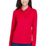Core 365 Womens Pinnacle Performance Moisture Wicking Long Sleeve Polo Shirt - Classic Red