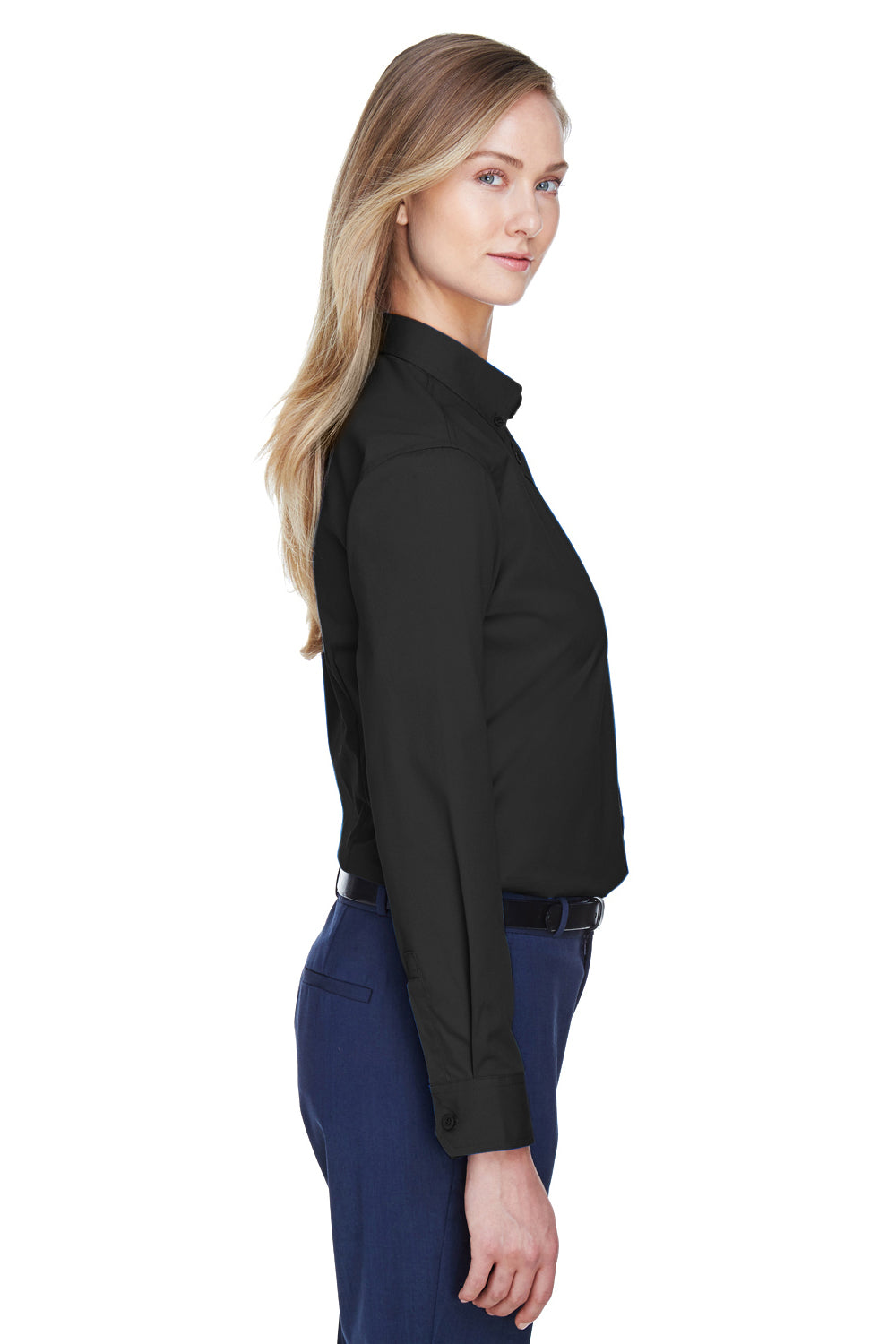 Core 365 78193 Womens Operate Long Sleeve Button Down Shirt Black Side