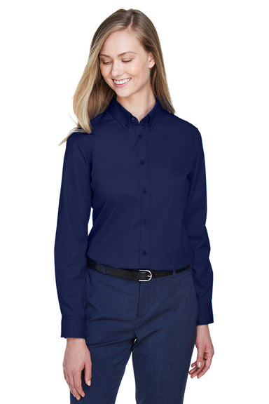 Core 365 78193 Womens Operate Long Sleeve Button Down Shirt Navy Blue Front