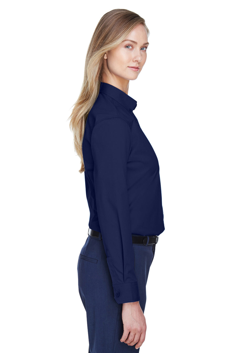 Core 365 78193 Womens Operate Long Sleeve Button Down Shirt Navy Blue Side