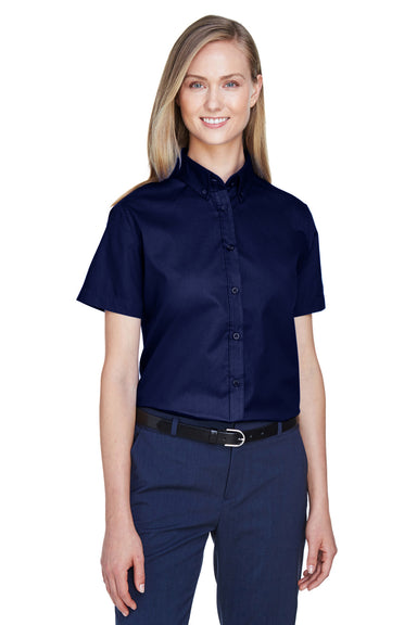Core 365 78194 Womens Optimum Short Sleeve Button Down Shirt Navy Blue Front