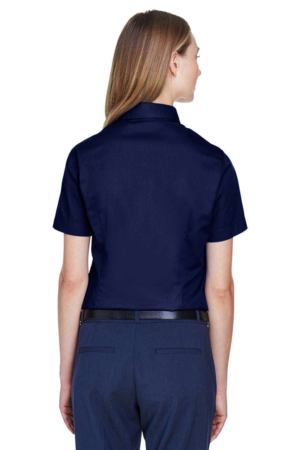 Core 365 78194 Womens Optimum Short Sleeve Button Down Shirt Navy Blue Back