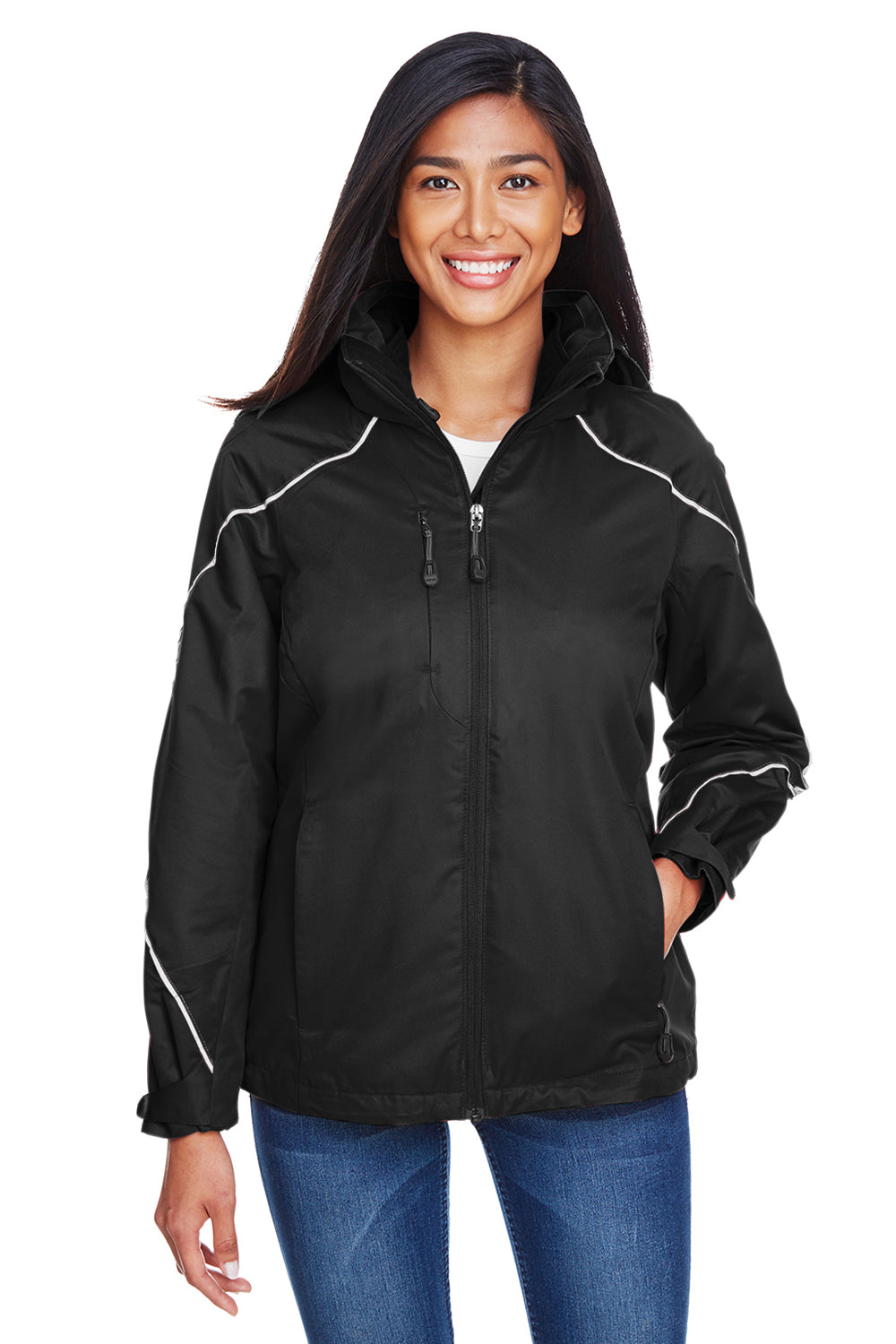 North End 78196 Womens Angle 3-in-1 Full Zip Hooded Jacket Black Front
