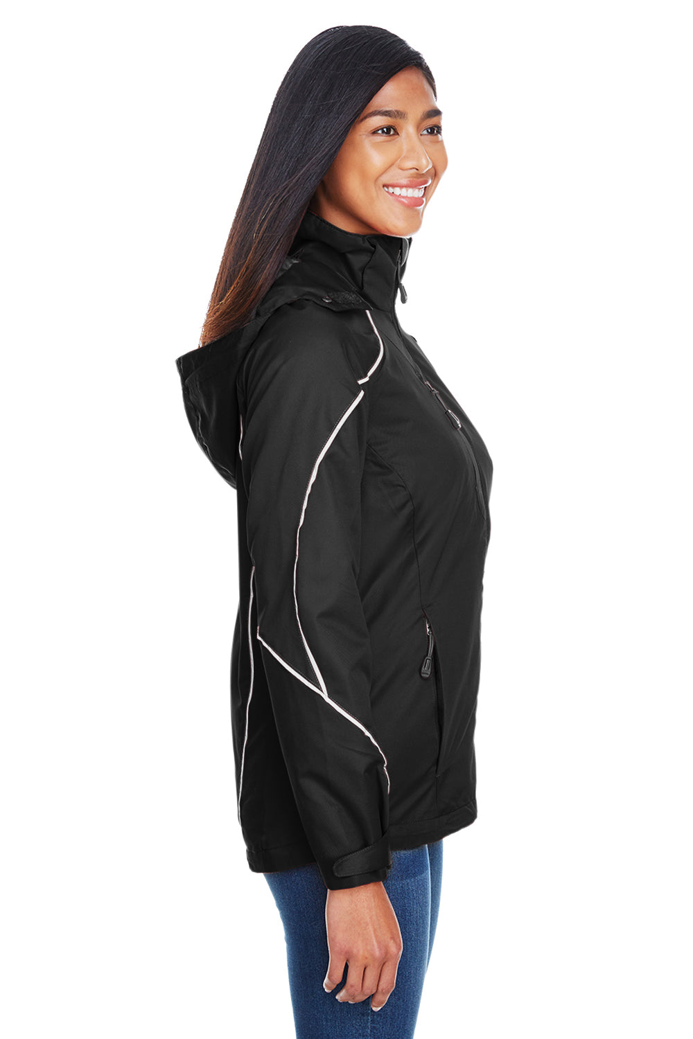 North End 78196 Womens Angle 3-in-1 Full Zip Hooded Jacket Black Side