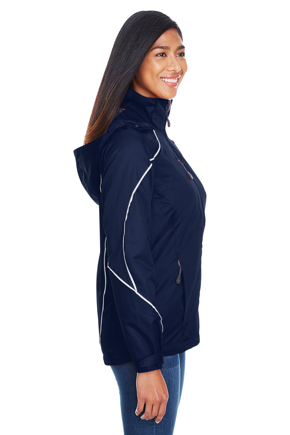 North End 78196 Womens Angle 3-in-1 Full Zip Hooded Jacket Navy Blue Side