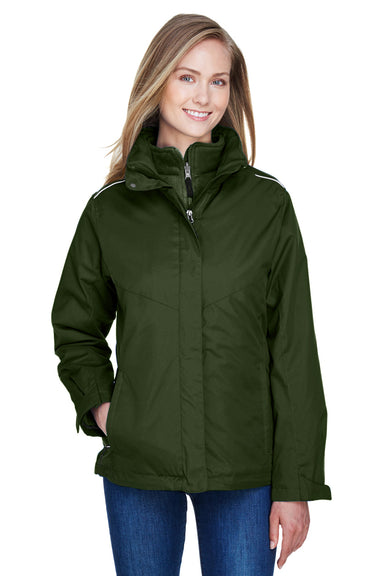 Core 365 78205 Womens Region 3-in-1 Water Resistant Full Zip Hooded Jacket Forest Green Front