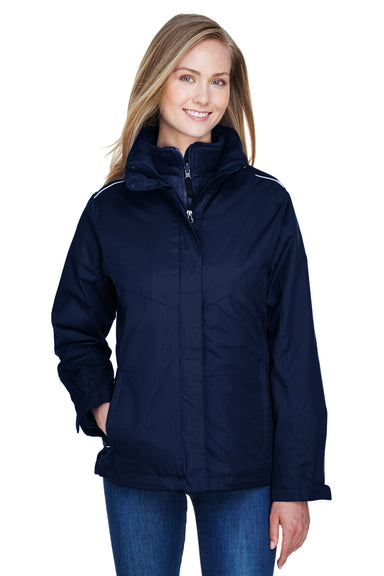 Core 365 78205 Womens Region 3-in-1 Water Resistant Full Zip Hooded Jacket Navy Blue Front