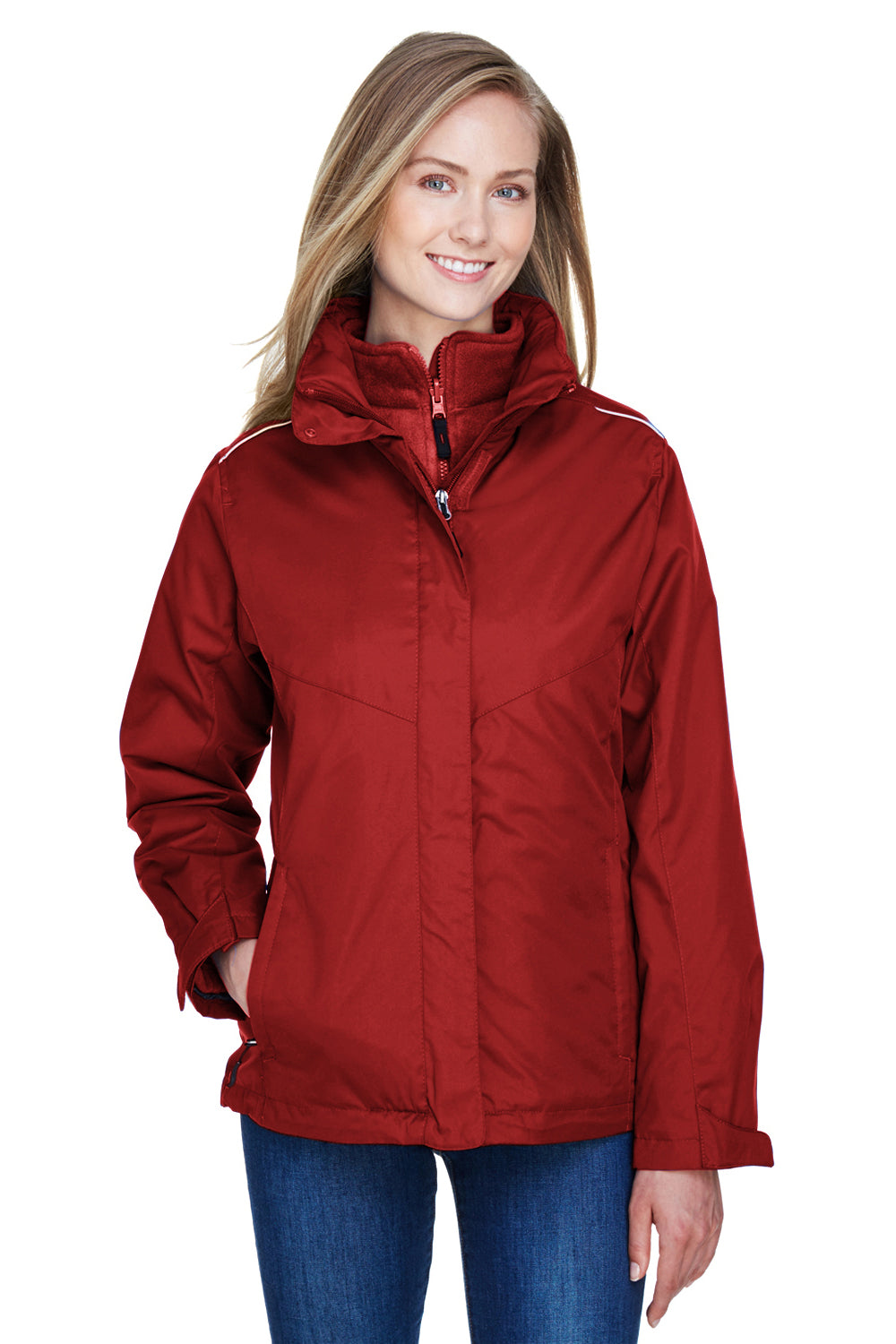 Core 365 78205 Womens Region 3-in-1 Water Resistant Full Zip Hooded Jacket Red Front