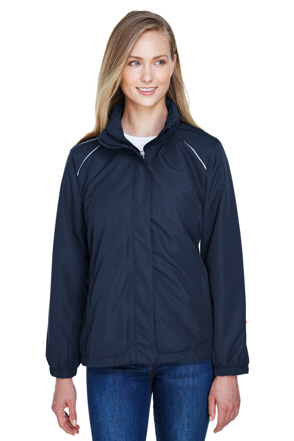 Core 365 78224 Womens Profile Water Resistant Full Zip Hooded Jacket Navy Blue Front