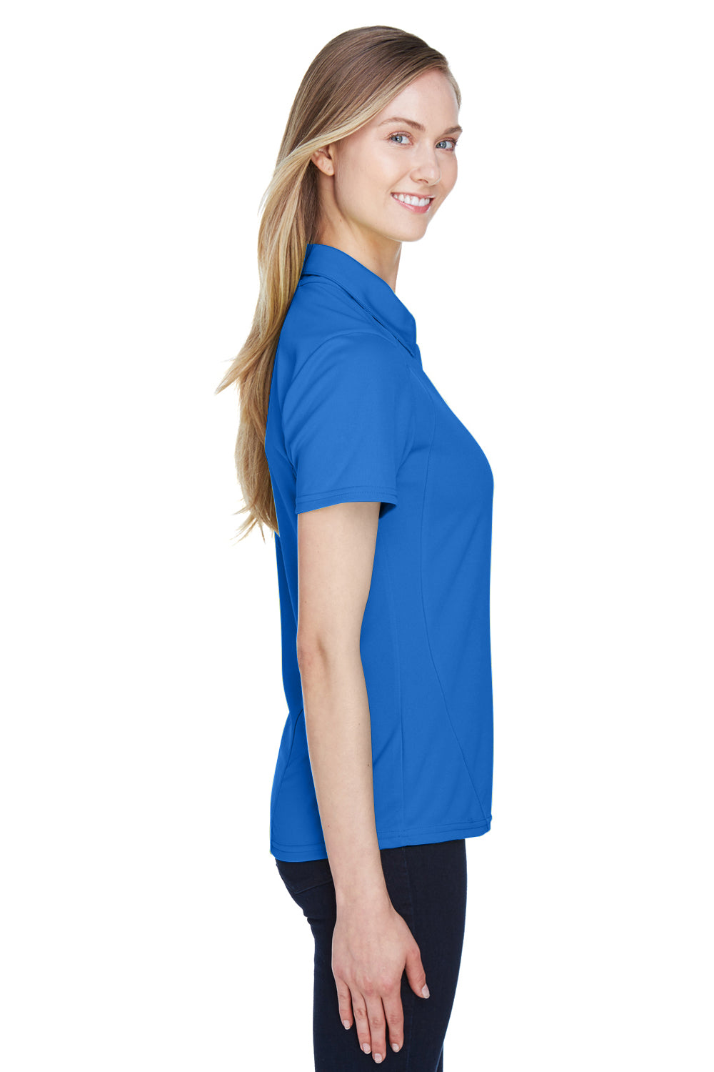 North End 78632 Womens Sport Red Performance Moisture Wicking Short Sleeve Polo Shirt Nautical Blue Side