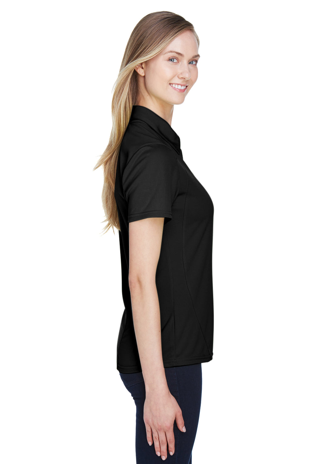 North End 78632 Womens Sport Red Performance Moisture Wicking Short Sleeve Polo Shirt Black Side