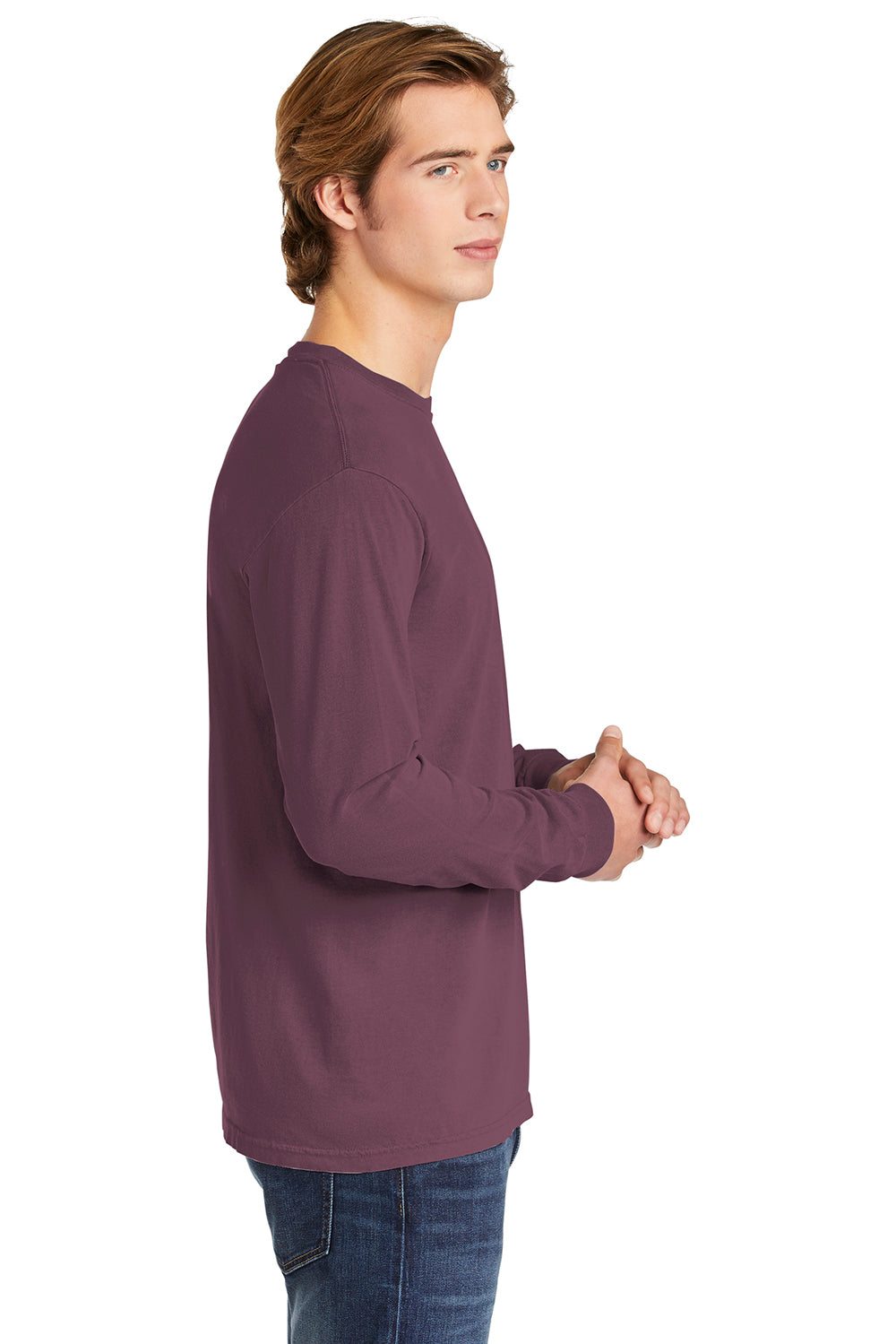 Comfort Colors 6014/C6014 Mens Long Sleeve Crewneck T-Shirt Berry Side