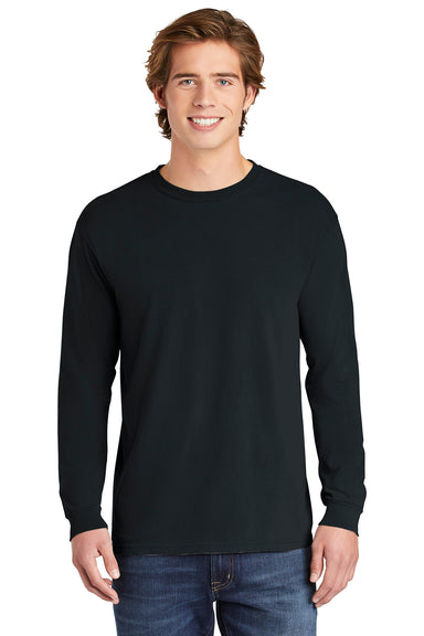 Comfort Colors 6014/C6014 Mens Long Sleeve Crewneck T-Shirt Black Front