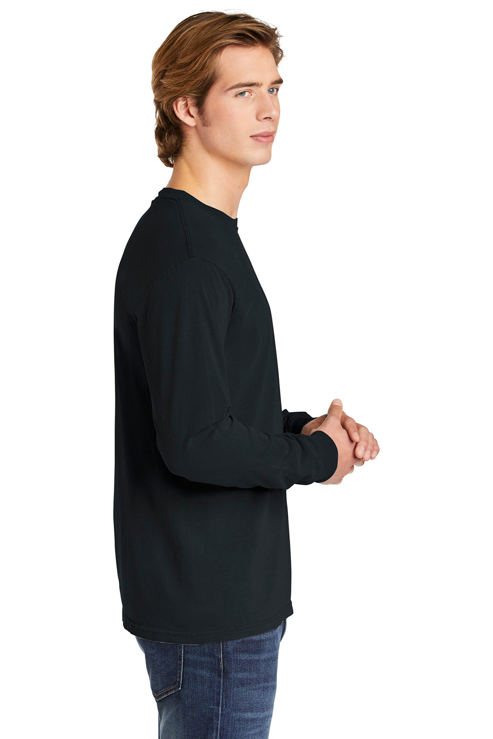 Comfort Colors 6014/C6014 Mens Long Sleeve Crewneck T-Shirt Black Side