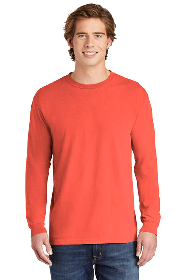 Comfort Colors 6014/C6014 Mens Long Sleeve Crewneck T-Shirt Bright Salmon Orange Front