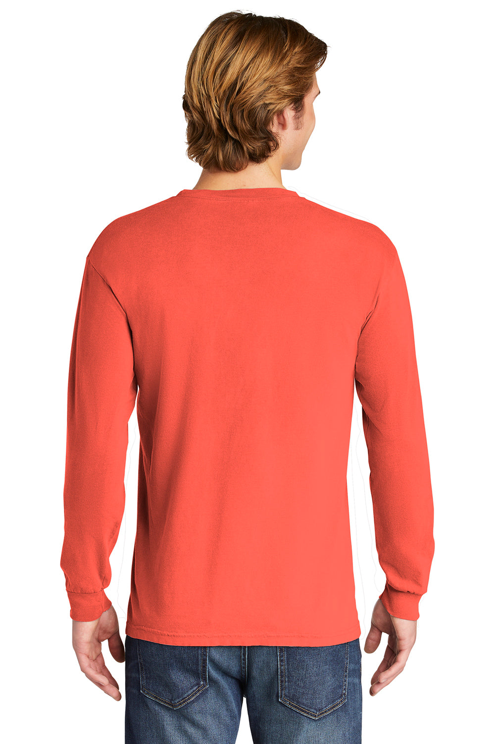 Comfort Colors 6014/C6014 Mens Long Sleeve Crewneck T-Shirt Bright Salmon Orange Back