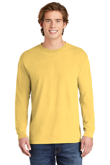 Comfort Colors 6014/C6014 Mens Long Sleeve Crewneck T-Shirt Butter Yellow Front