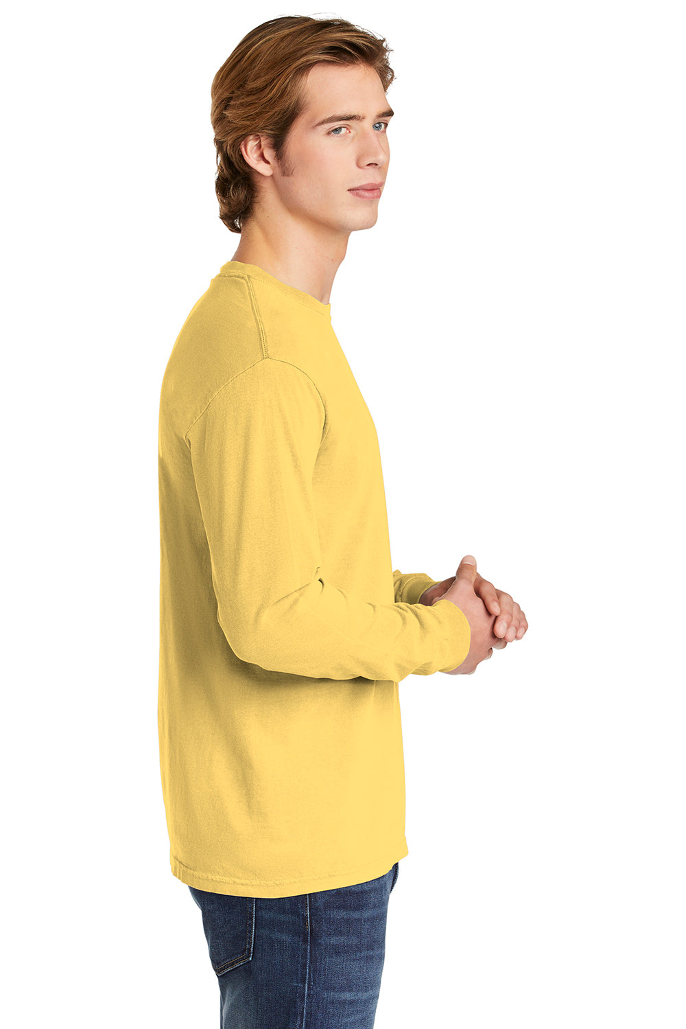Comfort Colors 6014/C6014 Mens Long Sleeve Crewneck T-Shirt Butter Yellow Side