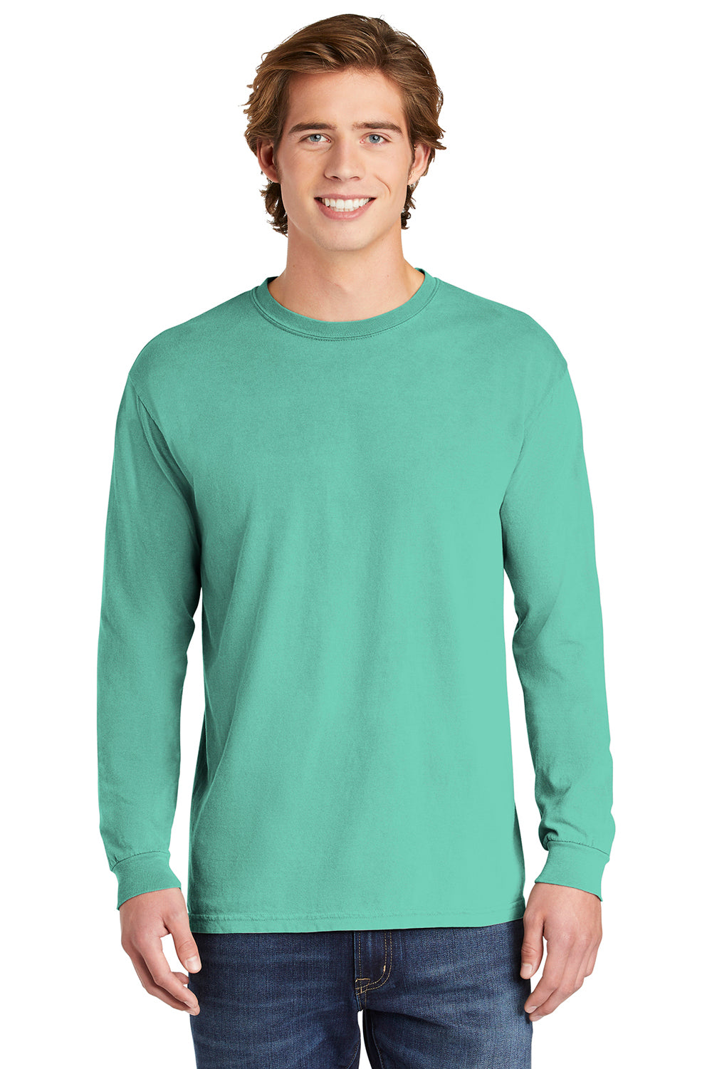 Comfort Colors 6014/C6014 Mens Long Sleeve Crewneck T-Shirt Chalky Mint Green Front