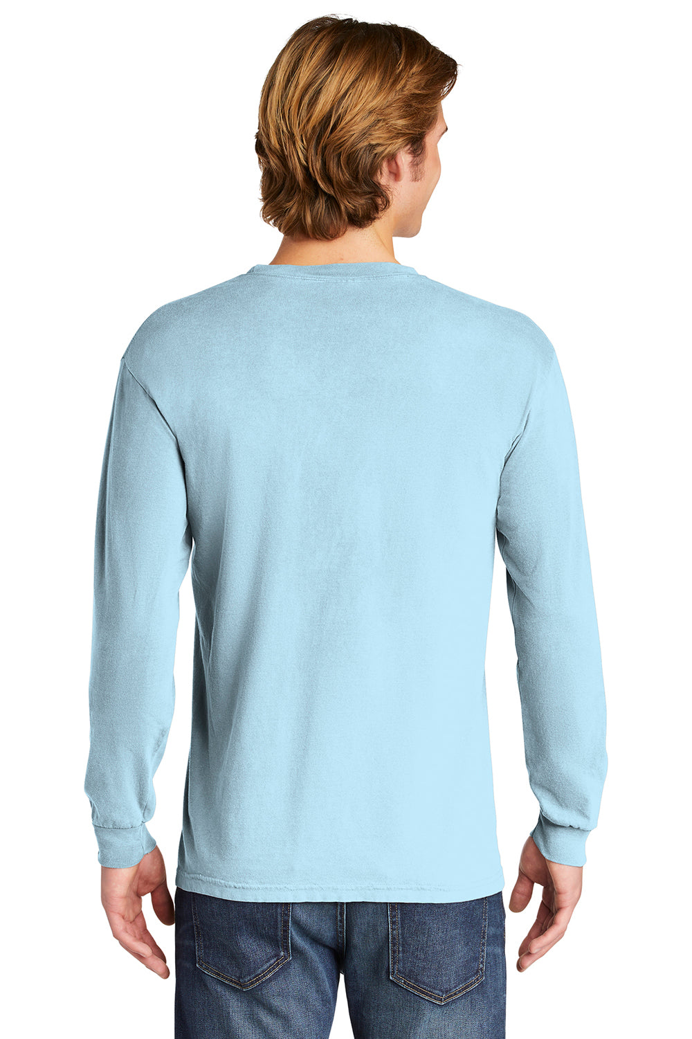 Comfort Colors 6014/C6014 Mens Long Sleeve Crewneck T-Shirt Chambray Blue Back