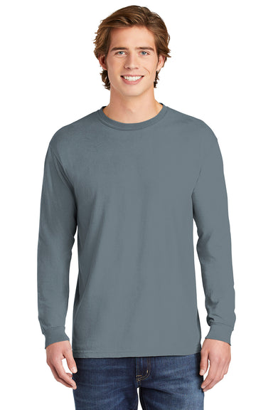 Comfort Colors 6014/C6014 Mens Long Sleeve Crewneck T-Shirt Granite Grey Front